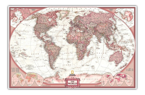 Mapa Mundi Gigante Cor Vermelho Terra - Plastificado