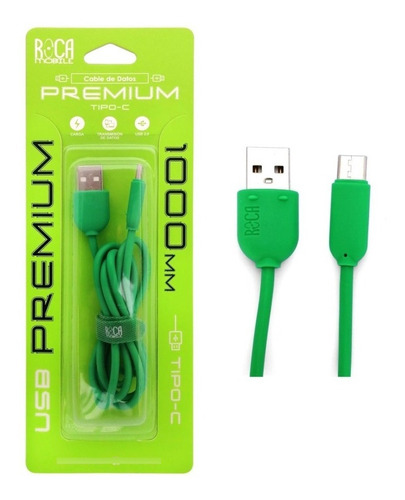 Cable De Datos Roca Cargador Usb Tipo C 100cm 1000mm Color Verde