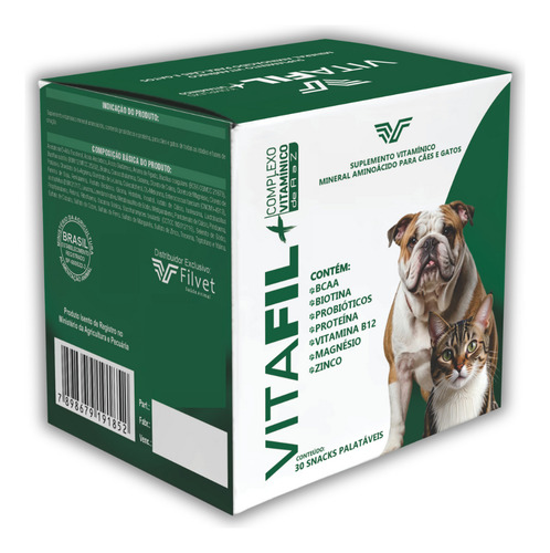 Vitafil+ Super Suplemento A Z | Para Cães e Gatos Com 30 Tabletes para 15kg Filvet