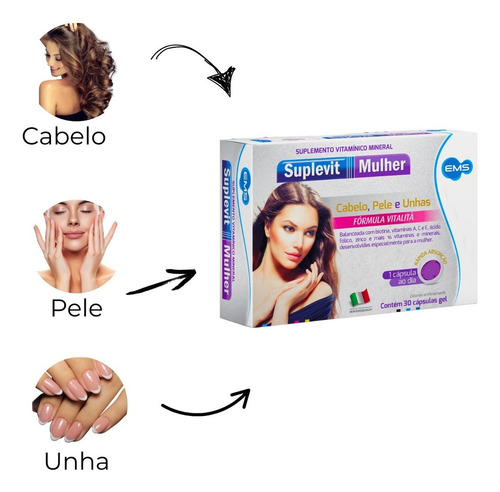 Suplevit Mulher Fórmula Vitalità 30cp Cabelo Pele E Unha