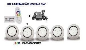 Kit Iluminação Luminaria Piscina 5 Refletor Led Rgb 18w