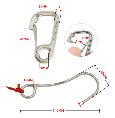 Reef Drift Hook Scuba Diving, Acero Inoxidable 316, Con