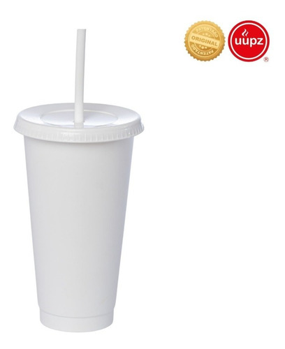 10 Vasos Reusables Con Popote Para Cafe Frio 24 Oz Color Blanco