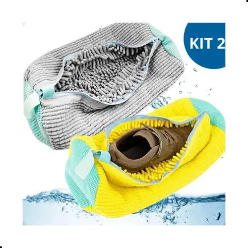 Kit 2 Sacos Para Lavar Tênis Em Máquina Reforçado E Acolchoado Com Zíper - Protetor De Calçados Para Lavagem E Secagem