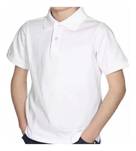 Camiseta Tipo Polo Colegial Unisex Blanca Niños