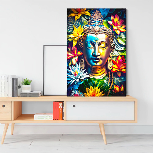 Cuadro Moderno Decorativo Buda Y Flores 90x60cm Sala Comedor