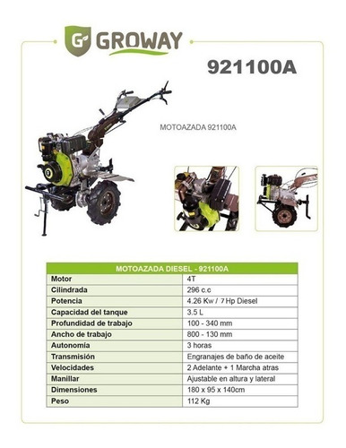 Imagen 1 de 2 de Motoazada / Motocultor Groway 7 Hp Diesel