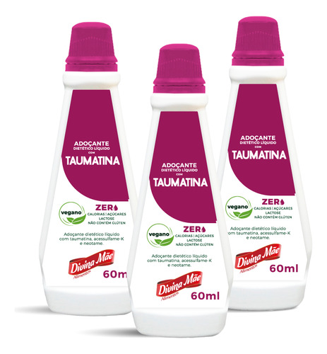 Kit Adoçantes Dietético Líq Taumatina Divina Mâe Alim 3x60ml