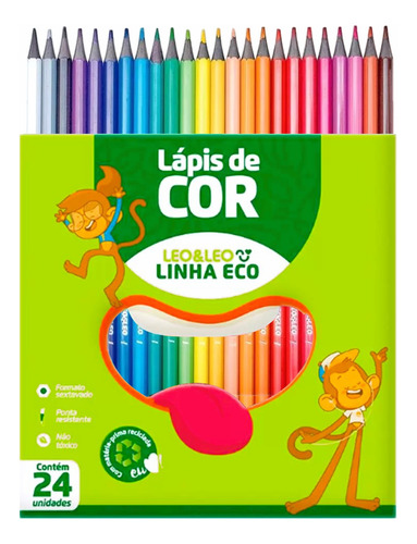 2cx Lápis De Cor Ecológico 24 Cores Sextavado Leo Escolar