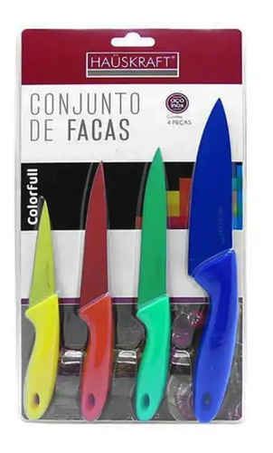 Kit Facas Jogo Faca Lâmina Inox 4 Peças Coloridas