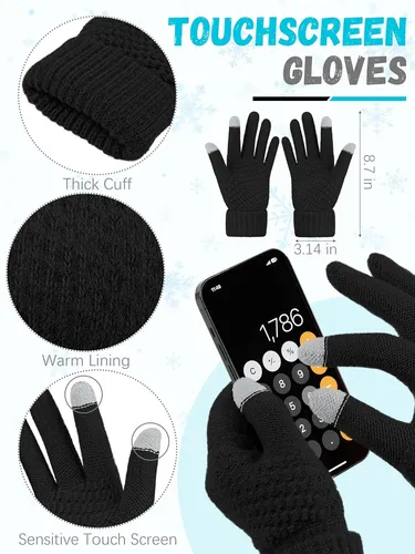 Invierno Gorro Bufanda Guantes, Cálido De Punto De Vell...