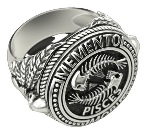 Anillo Hombre Anillo Calavera Zodiaco Piscis Plata 925