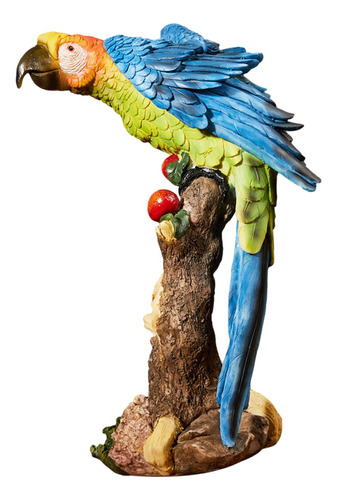 Estatua Decorativa De Loro, Decoración 23cmx33cm Azul Verde