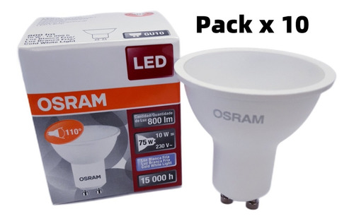 Imagen 1 de 8 de  Pack X10 Lámparas Osram Led Dicro Par 16 10w Fría 110º- E A