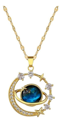 Collar Con Dije Planeta Chapado En Oro 18k