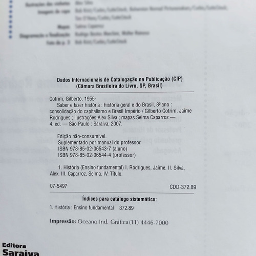 Livro Saber E Fazer História Geral Do Brasil 8a Ano Consolidação Do Capitalismo E Brasil Império Gilberto Cotrim / Jaime Rodrigues Livro Do Professor 4a Ed. 2007 (Usado)