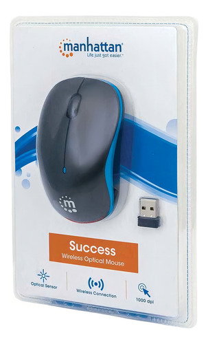 Mouse Manhattan Óptico Success, Inalámbrico, Usb, 1000 Dpi Color Negro