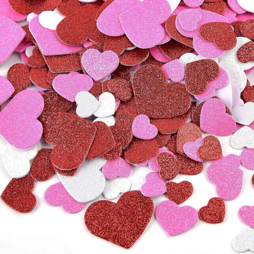 60 Calcomanías Stickers Foami Brillantina Corazones Valentin