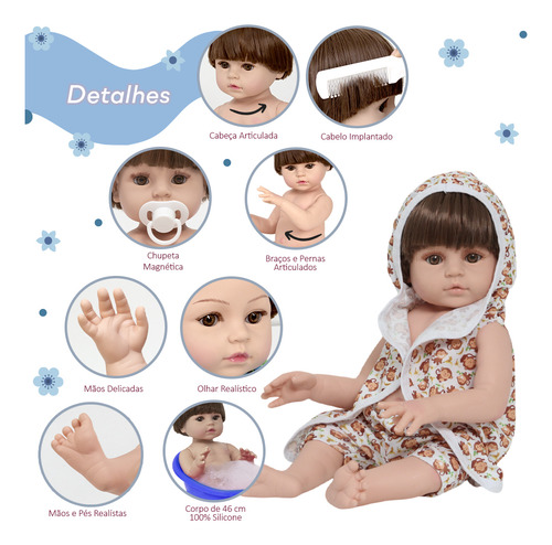 Bebê Reborn Masculino Realista Cabelo Castanho Com Pelúcia