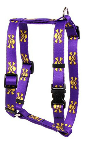 Purple Gold Skulls Roman Style H Dog Harness