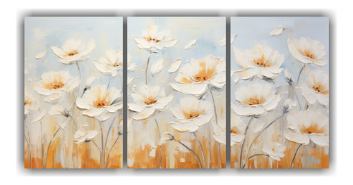 180x90cm Arte Floral En Lienzo Blanco Y Naranja Flores