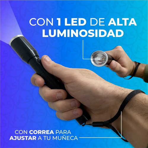 Imagen 4 de 10 de Linterna Led Pequeña De Mano A Pilas Aluminio Camping