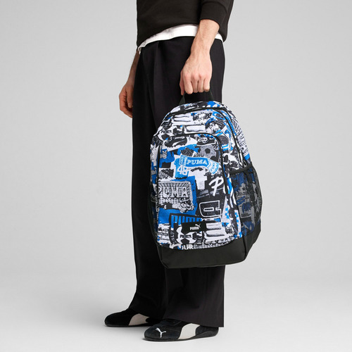 Mochila Puma Academy Aop Backpack, Unisex, Azul Y Negro Diseño de la tela Lisa
