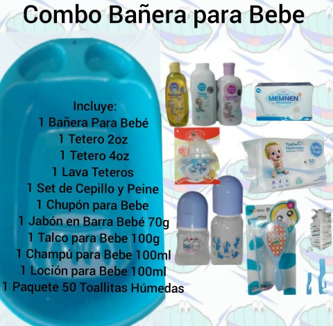 Imagen 1 de 2 de Combo Bañera Bebé + Cepillo Y Peine + Teteros + Higiene 