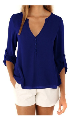 Camisa Con Cuello En V Moda Elegante Señoras Mujer Casual