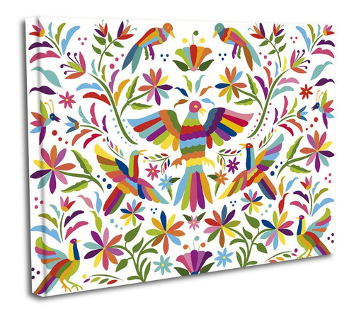 Cuadro Lienzo Canvas 80x120cm Arte Otomi Aves Flores Colores