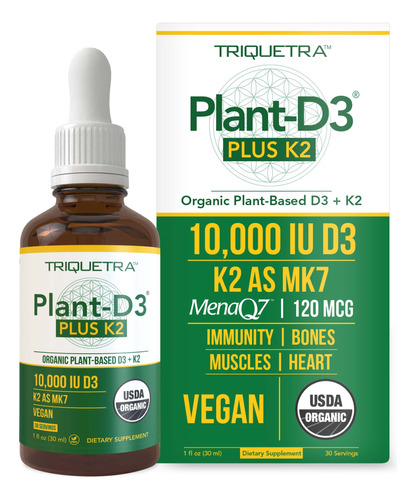 Organic Plant D3 + K2 - 10,000 Iu D3 - All-trans Mk7 De Mena