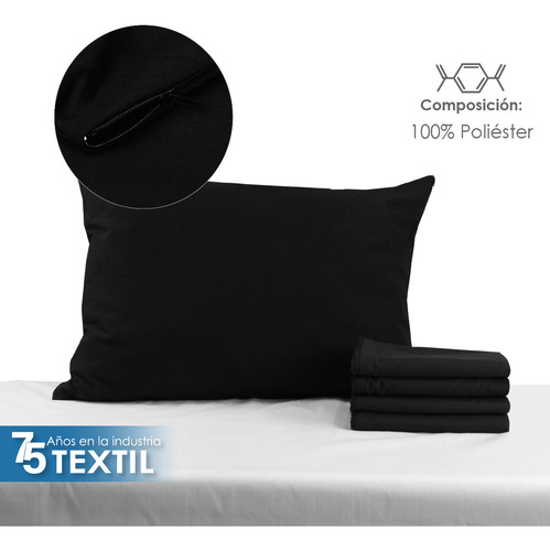 4 Funda Para Almohada Hotelera Con Cierre Microfibra Standar Color Negro
