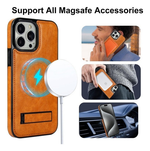 Funda De Cuero Vintage For iPhone 15/14/13, Con Soporte