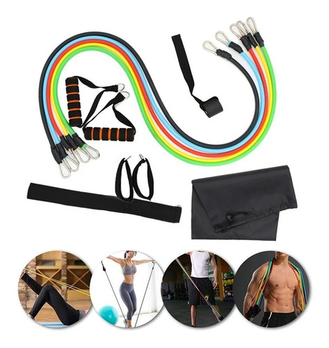 Kit Elástico Extensor 11 Itens Musculação Funcional Em Casa