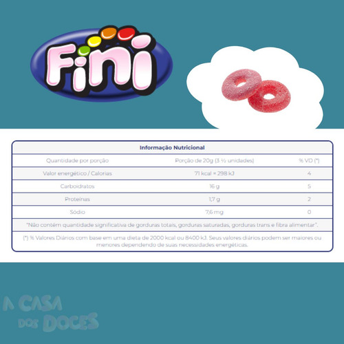 Gelatinas Fini Aros De Morango Doces 500g Kit 3 Pacotes
