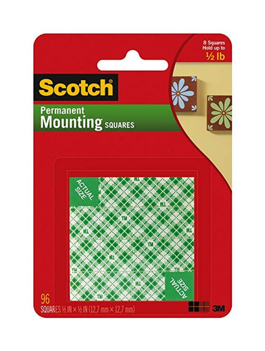Scotch Squares De Montaje De Interior, 1/2 Pulgadas X 1/2 Pu