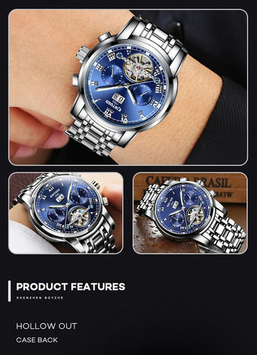 Kinyued Reloj De Oro Automático 30m Lujo Nocturno