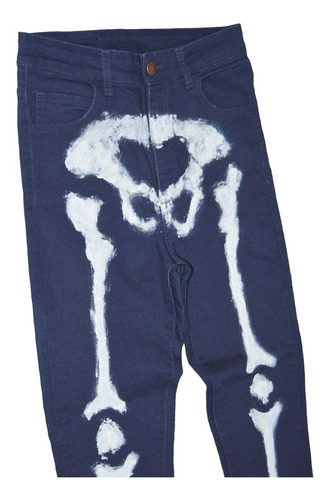 Imagen 2 de 4 de Pantalon Jean Mujer Esqueleto Huesos Elastizado Chupin T40
