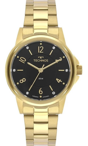 Relógio Feminino Technos Boutique Dourado Loja De Fábrica Cor do fundo Preto