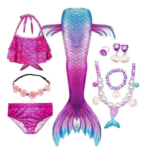 Kit Cola De Sirena 2022 Con Bikini Monoaleta Infantil