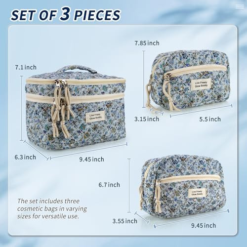Bolsa Maquillaje Grande 3 Piezas Acolchada Doble Capa Flores