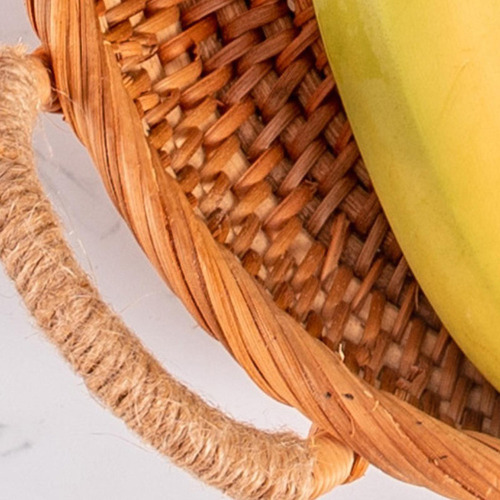 Cesta De Mimbre Tejida A Mano For Comida, Mango Redondo L