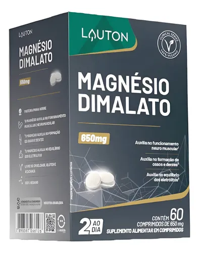 Magnésio Dimalato Para Cãimbras 650mg Lauton 60 Cápsulas | Frete grátis