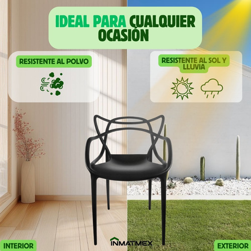 Silla Master Apilable Interiores Y Exteriores Inmatmex 4pzas Estructura de la silla Negro Asiento Negro Diseño de la tela No tiene tela