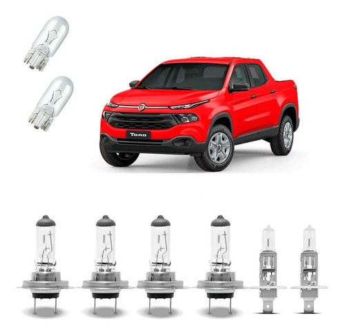 Kit 6 Lâmpadas Fiat Toro 2016 2017 Halogena Farol E Milha