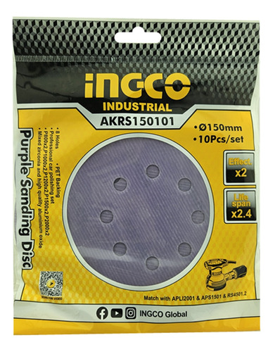 10 Disco Lija Zirconio 150mm Velcro Grano Variado Ingco Color unico color