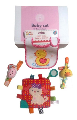 Set Bebe Caja Babero+porta Chupete+sonajero Mano+trapito 