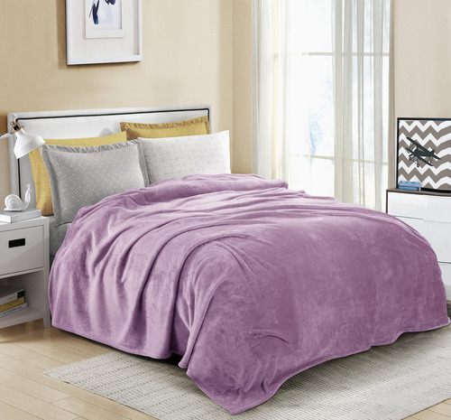 Manta De Microfibra De Vellon Queen Color Lila Ligera Suave