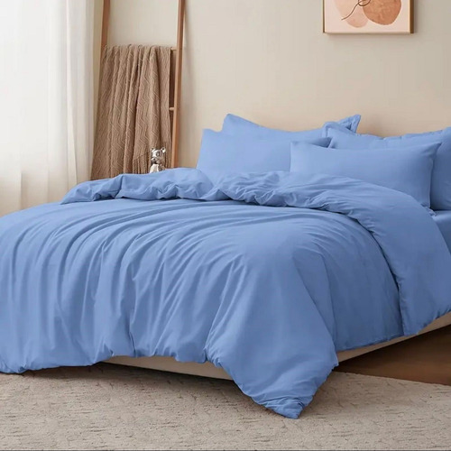 Capa De Edredom Avulsa Casal 400fios Micropercal Zíper Duvet Cor Azul-claro