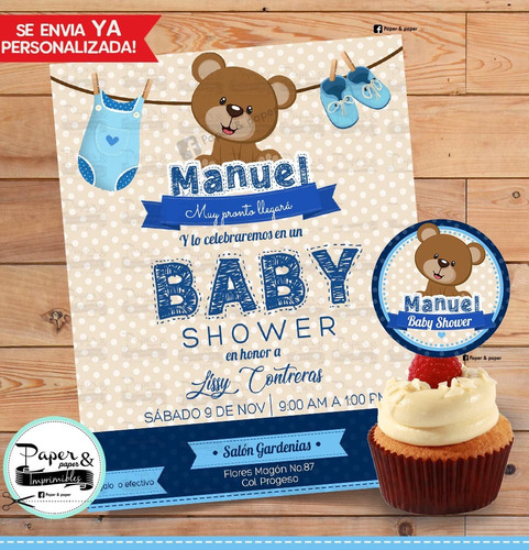 Invitacion Personalizada Baby Shower Osito Niño